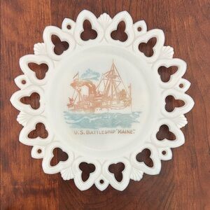 Early 1900’s U.S. Battleship Maine Milk Glass Commemorative Plate